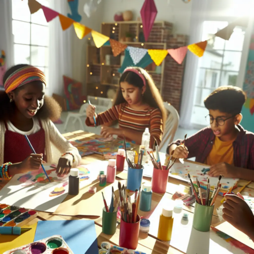 Gyerekek festenek és kézműveskednek kreatív műhelyfoglalkozáson