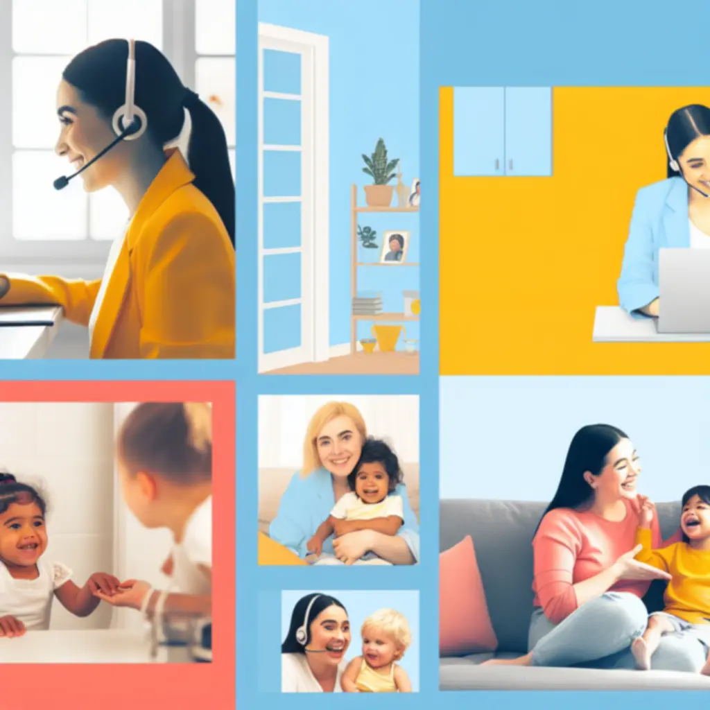 Mosolygó édesanya kisgyermekével együtt keres online segítséget a támogatást nyújtó csapattól